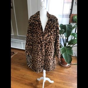 Leopard print teddy faux fur swing coat - S/M